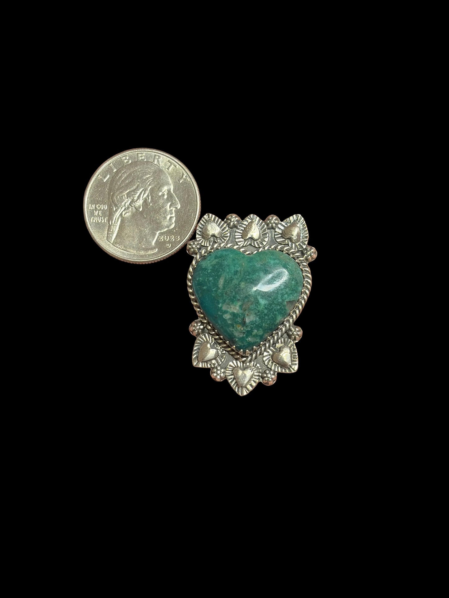 Handcrafted Kingman Turquoise Heart Statement Ring - size 9