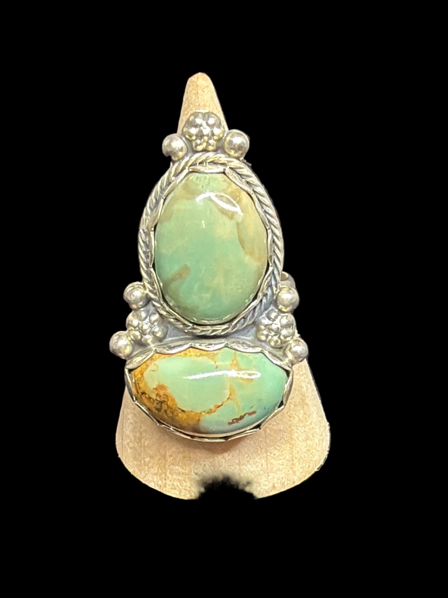 Green Two Stone Turquoise Ring - size 10