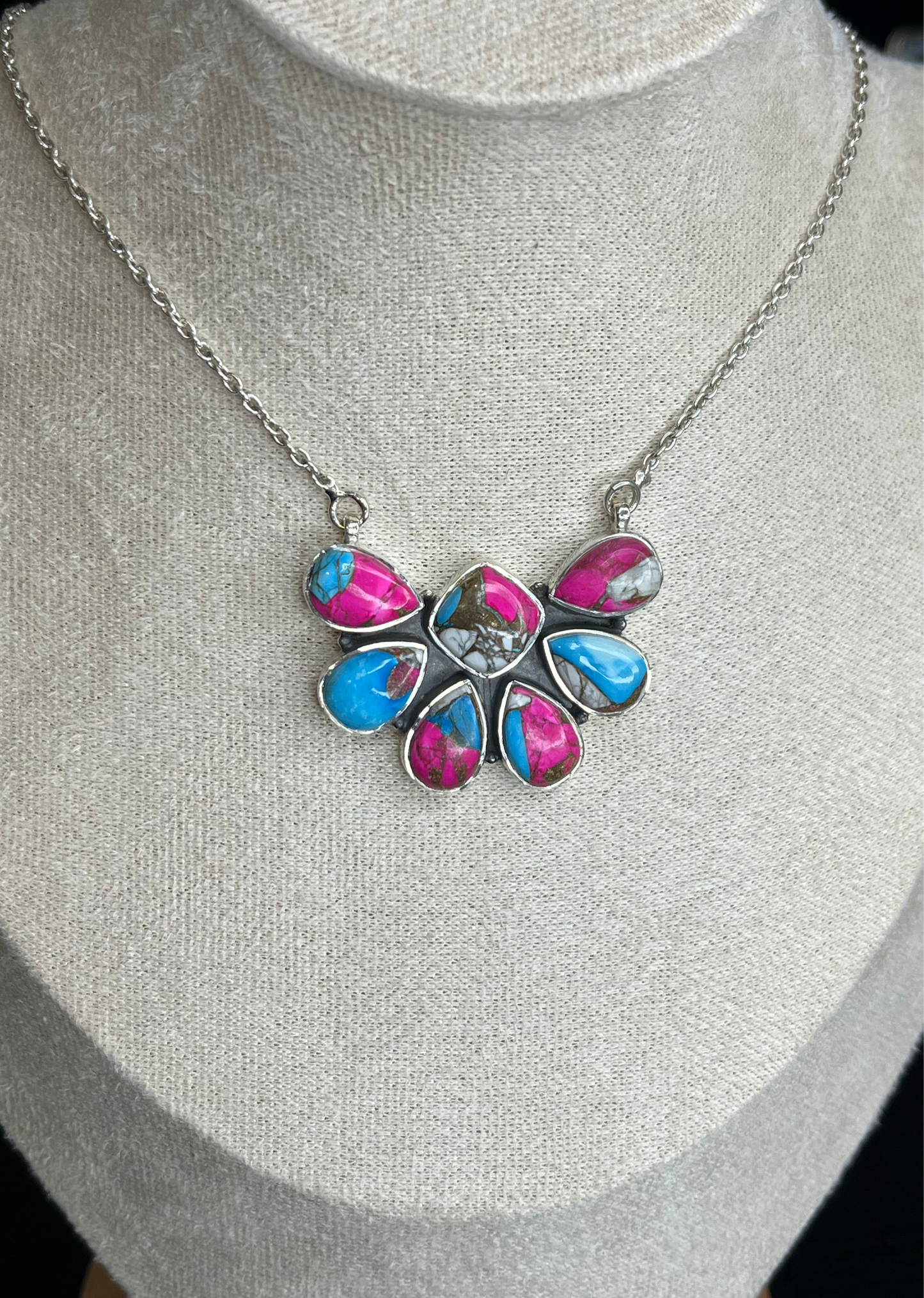 Cotton Candy Turquoise Sterling Silver Statement Necklace