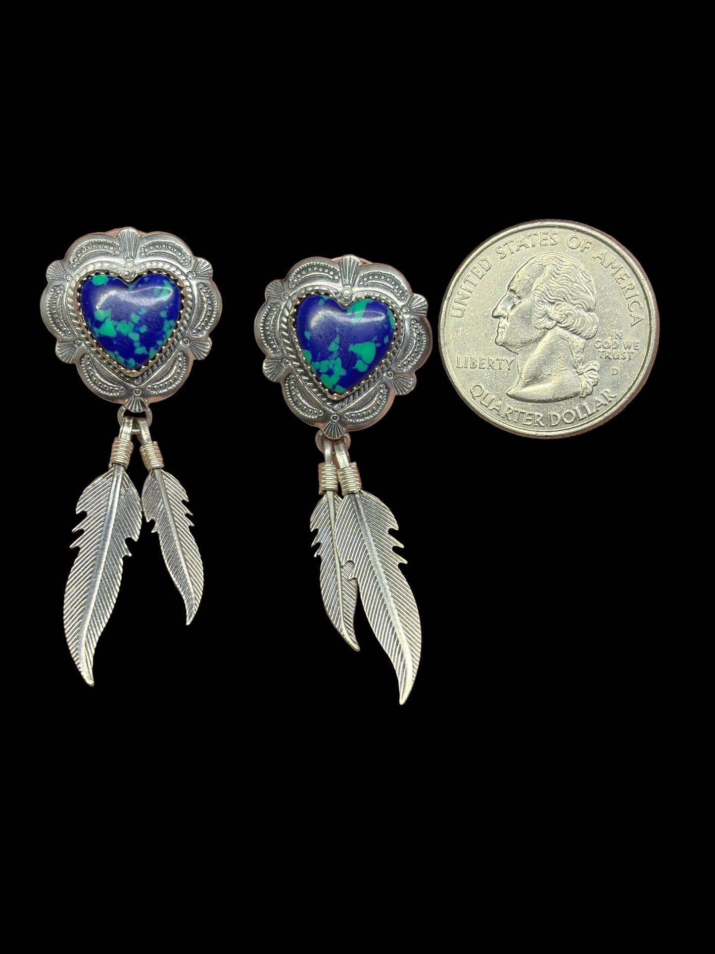 Azurite Post Back Dangle Earrings - signed Q.T