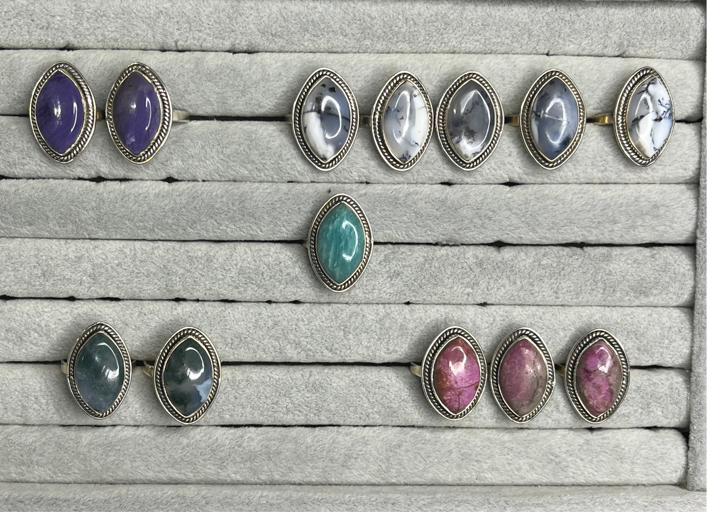 Marquise Natural Stone Sterling Silver Rings