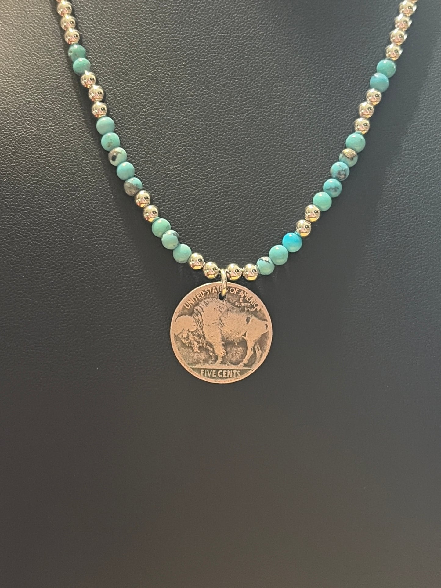 Kingman Turquoise Buffalo Nickel Necklace