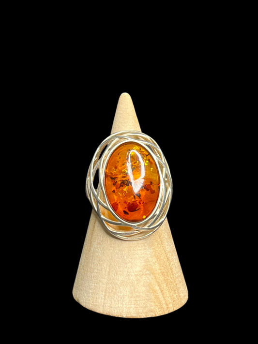 Amber Sterling Silver Ring - size 7