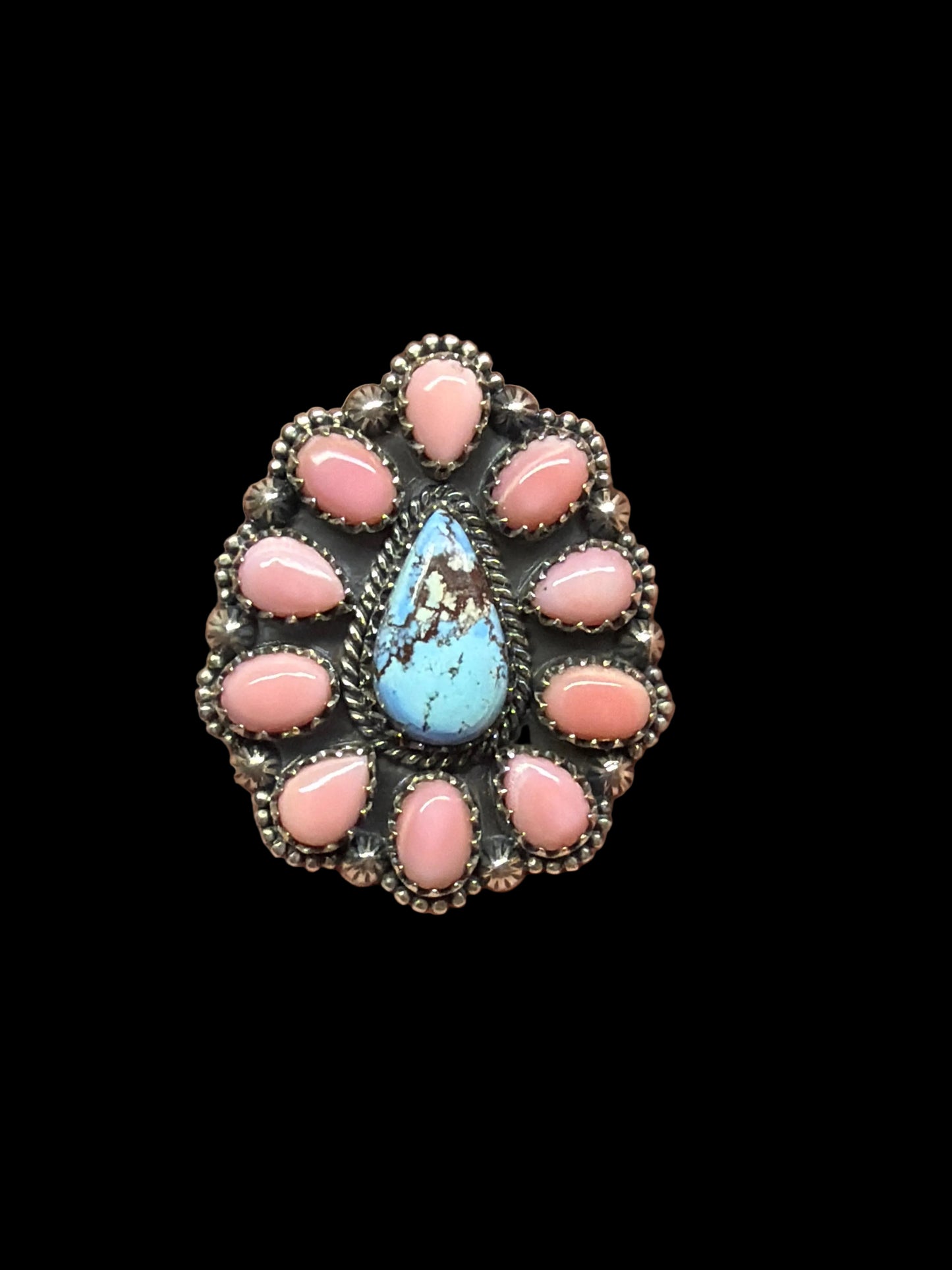 Handcrafted Golden Hills & Pink Conch Ring - adjustable