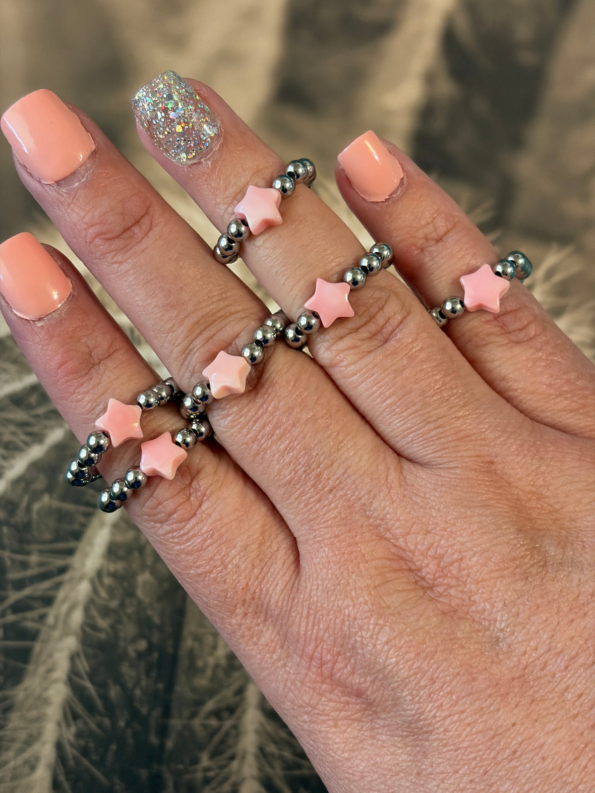 Desert Steel & Pink Conch Star Stretch Ring