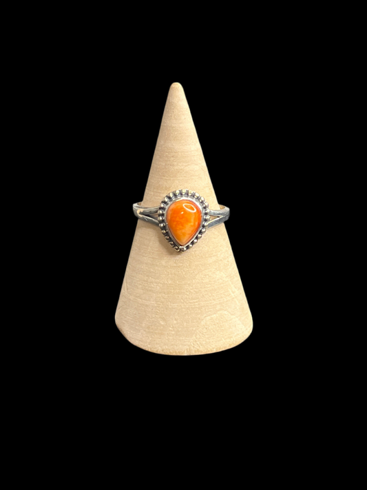 Orange Spiny Sterling Silver Ring - size 7.5