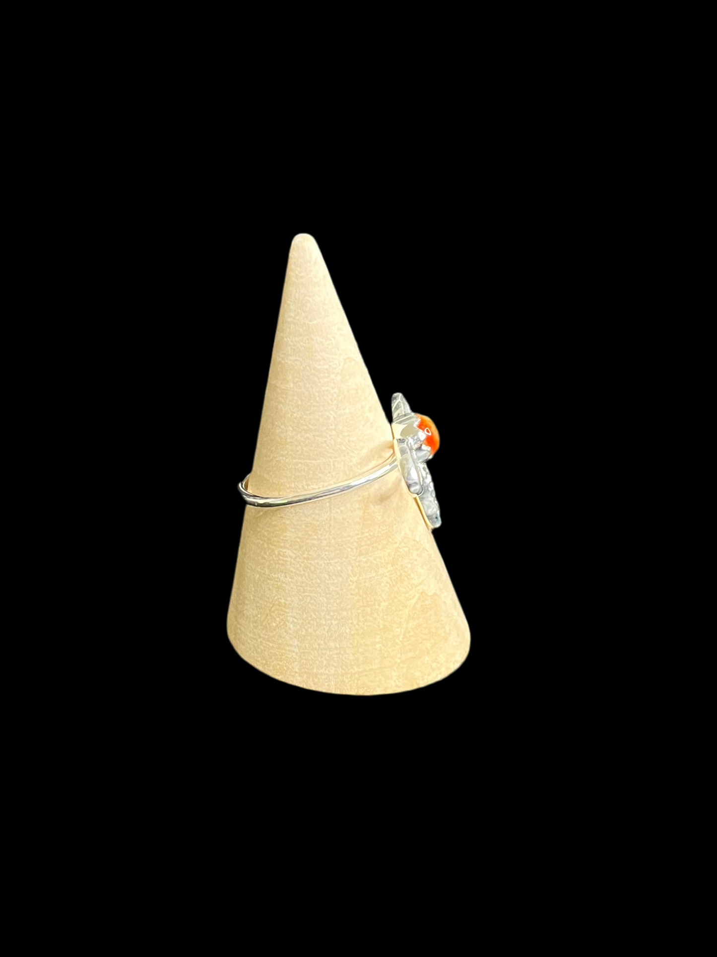 Orange Spiny Bow Sterling Silver Ring - size 9