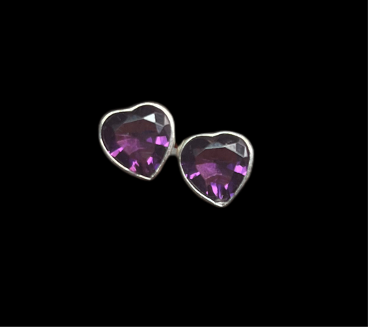 Genuine Amethyst Heart Earrings