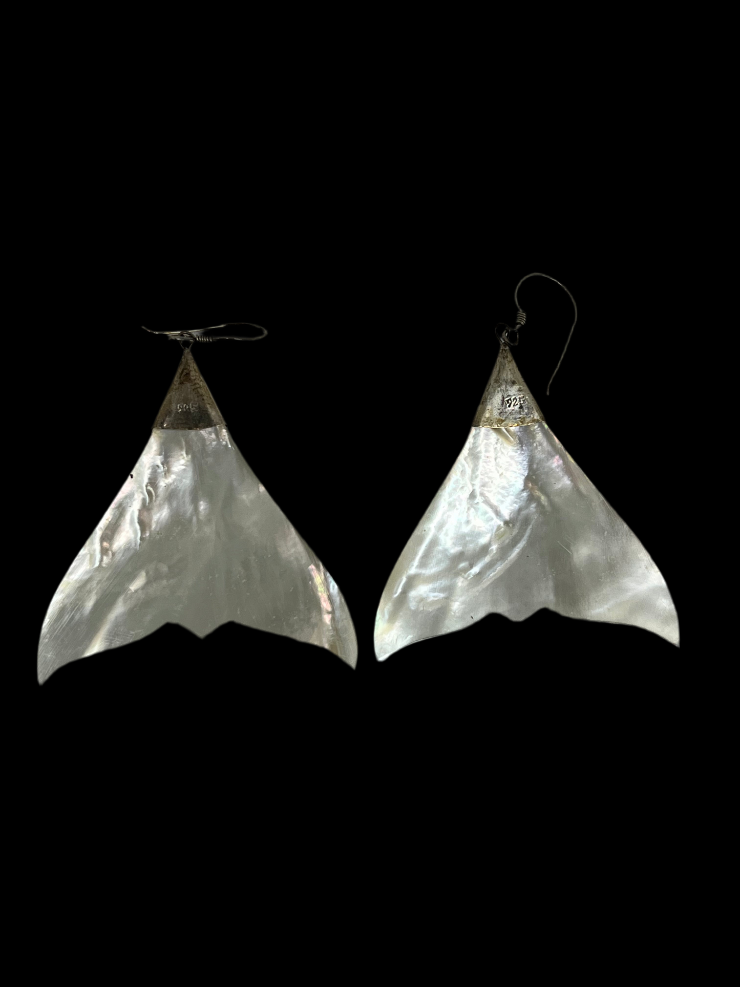 Mother of Pearl & Tourmaline Sterling Silver Mermaid Tail Earrings