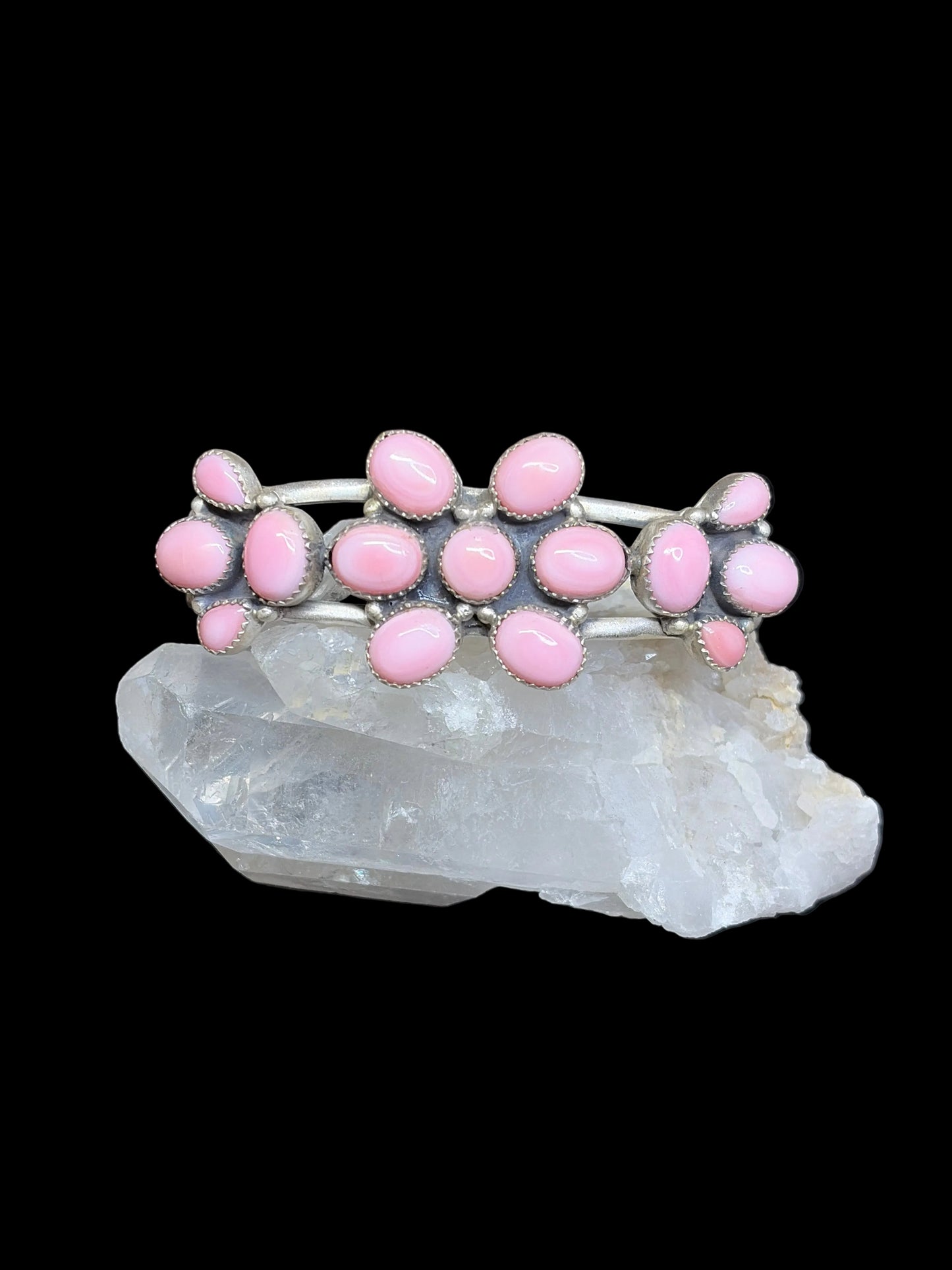 Pink Conch Multi-Cluster Cuff Bracelet