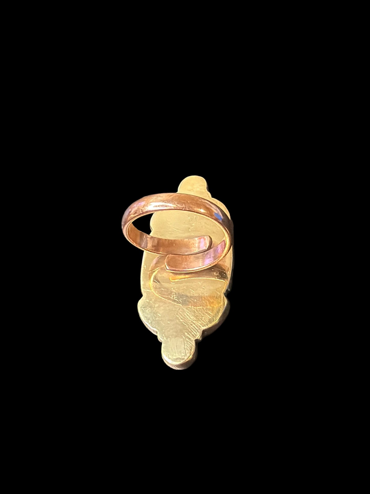 Copper - Black Onyx with Black & Pink Checker Enamel Ring - Adjustable