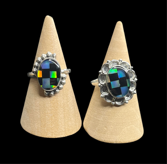 Aurora Opal Checker Rings - Adjustable