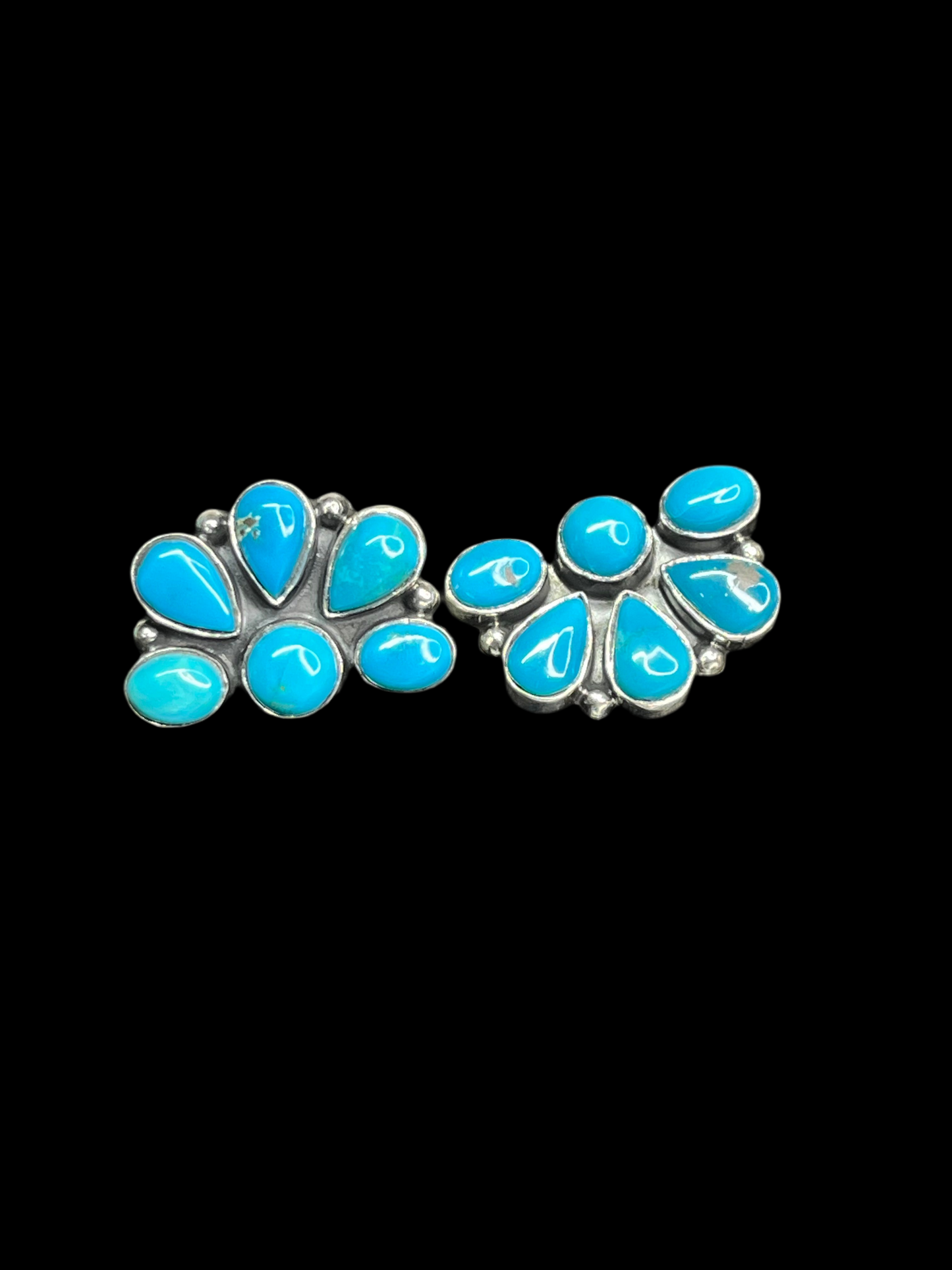 Kingman Turquoise Half Cluster Sterling Silver Earrings