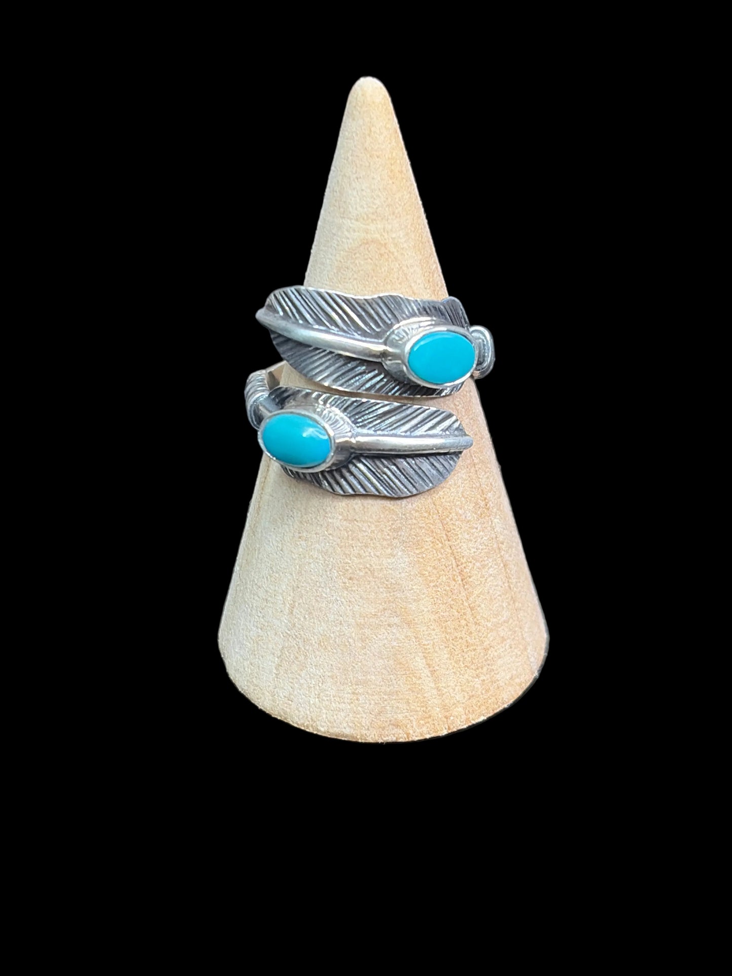 Handcrafted Kingman Turquoise Feather Bypass Ring - Adjustable