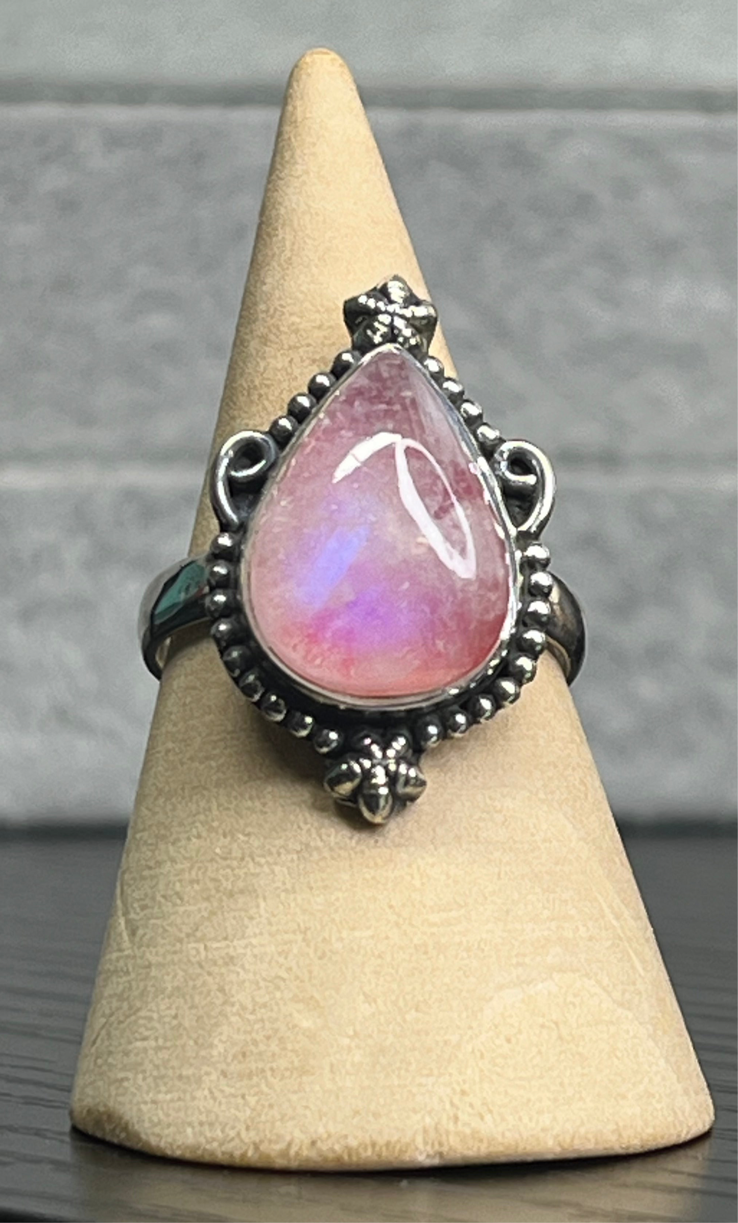 Pink Moonstone Sterling Silver Ring - size 9