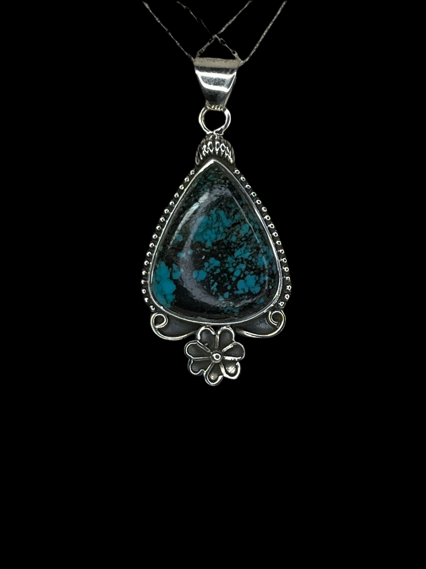 Tibetan Turquoise Pendant - Sterling Silver
