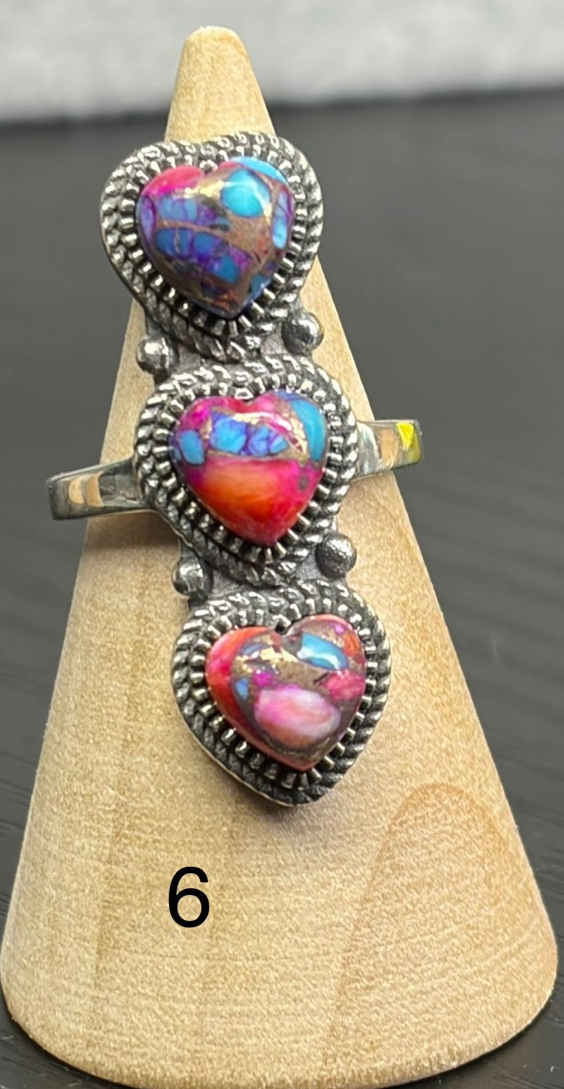 Pink Dahlia Triple Heart Ring