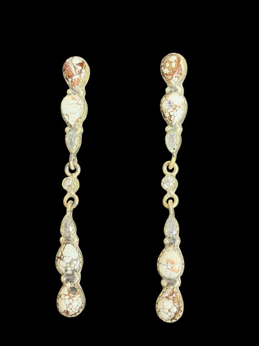 Wild Horse Jasper & CZ Crystal Drop Earrings