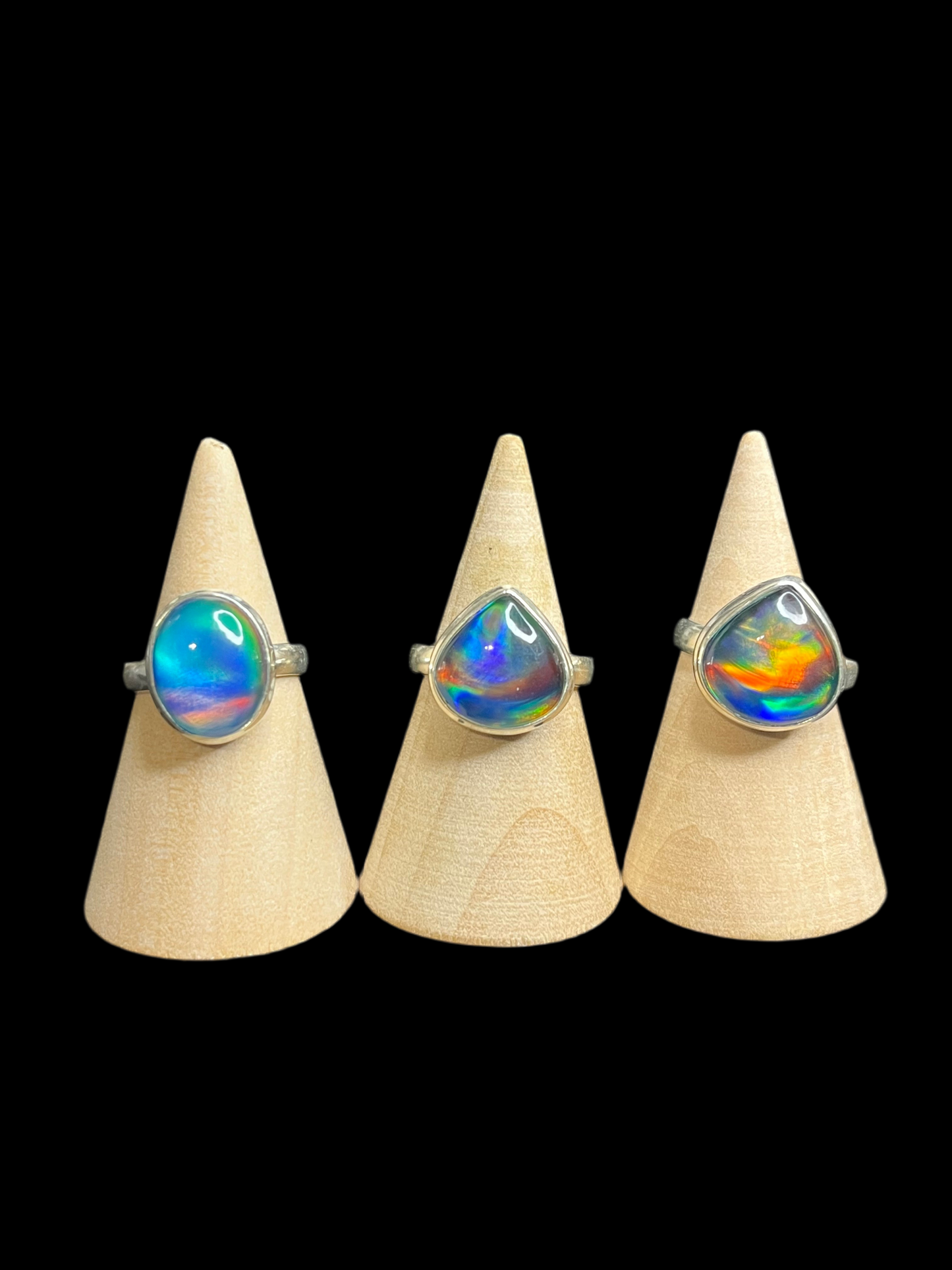Aurora Opal Sterling Silver Rings