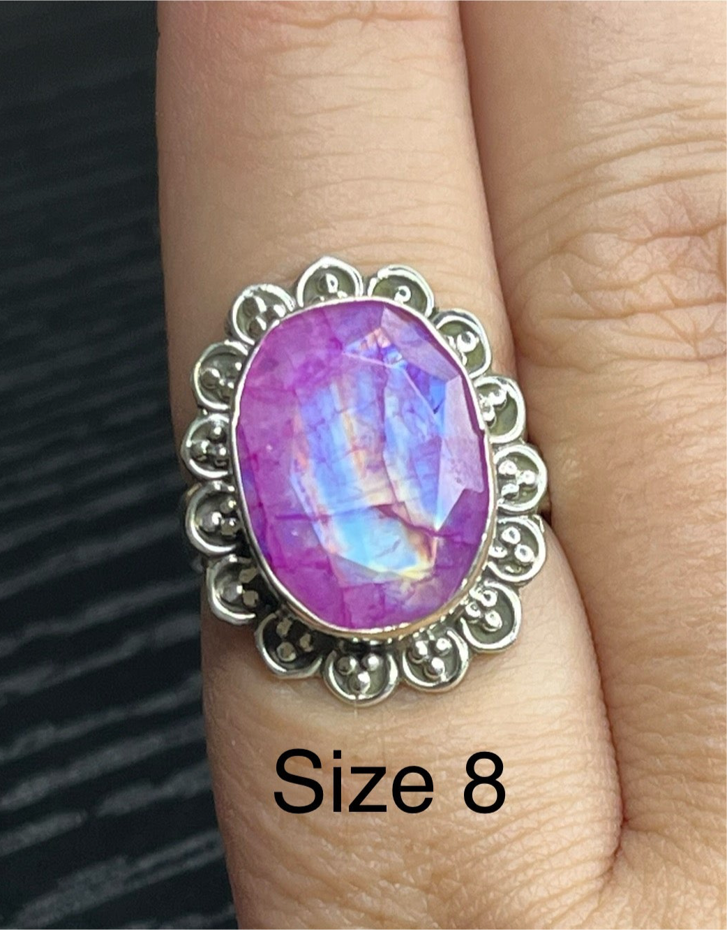 Pink Moonstone Sterling Silver Rings