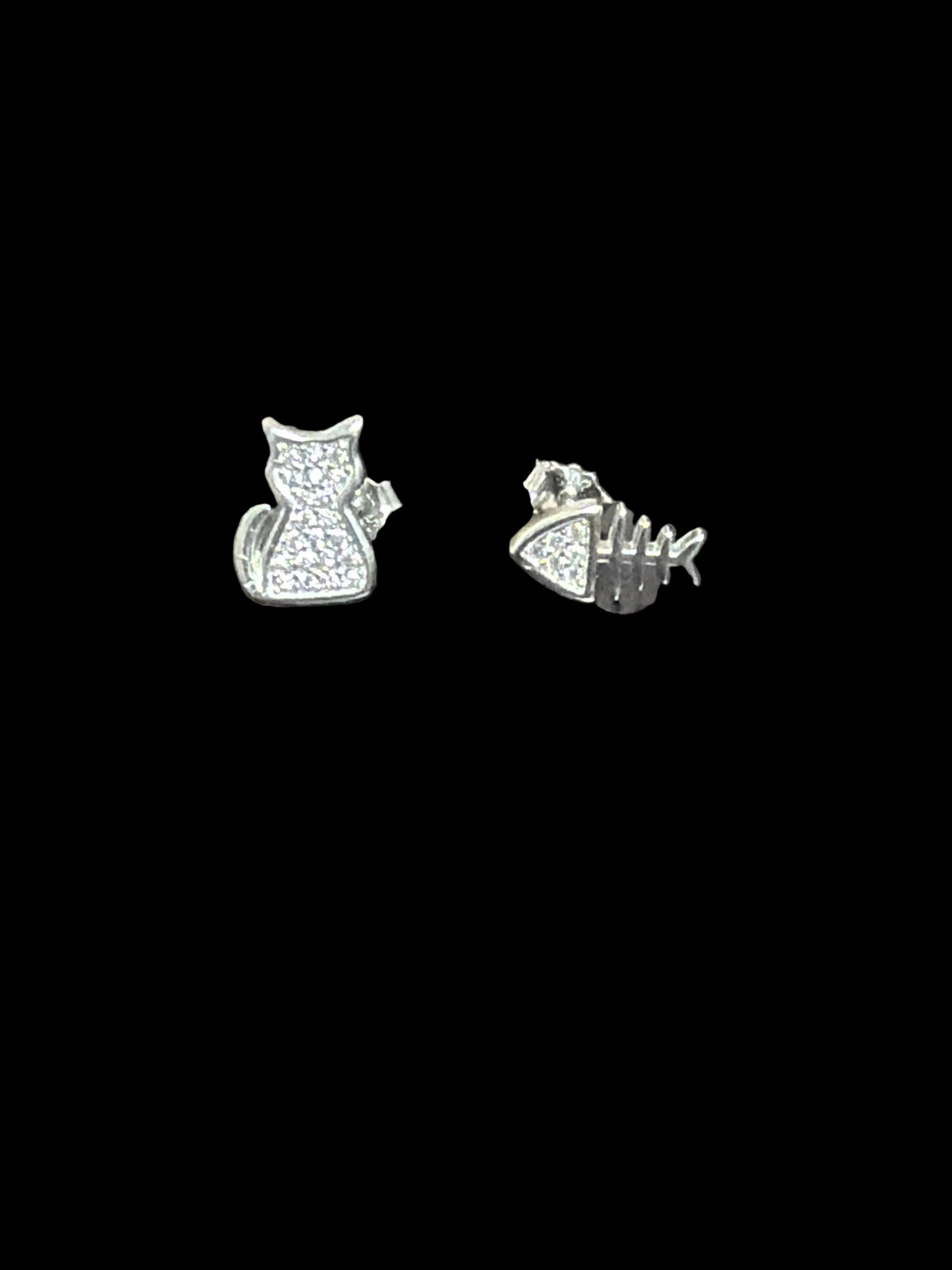 Sterling & CZ Cat/Fish Earrings