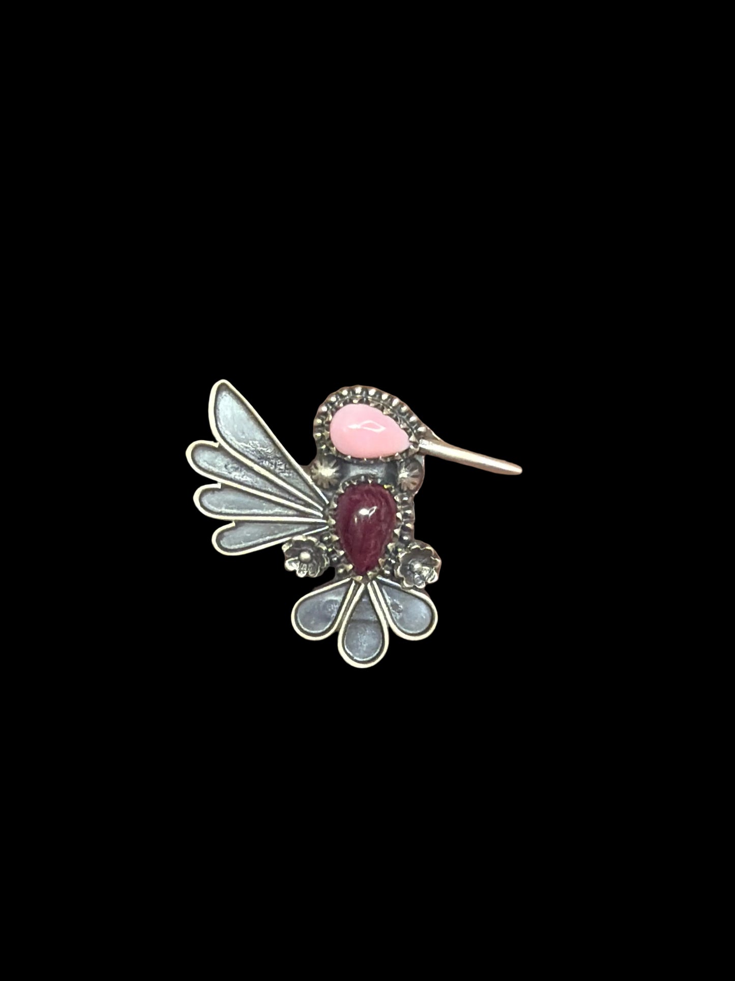 Handcrafted Purple Spiny & Pink Conch Hummingbird Rings - adjustable