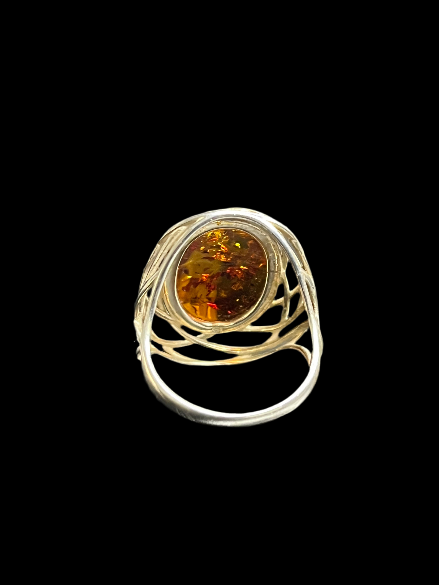 Amber Sterling Silver Ring - size 7