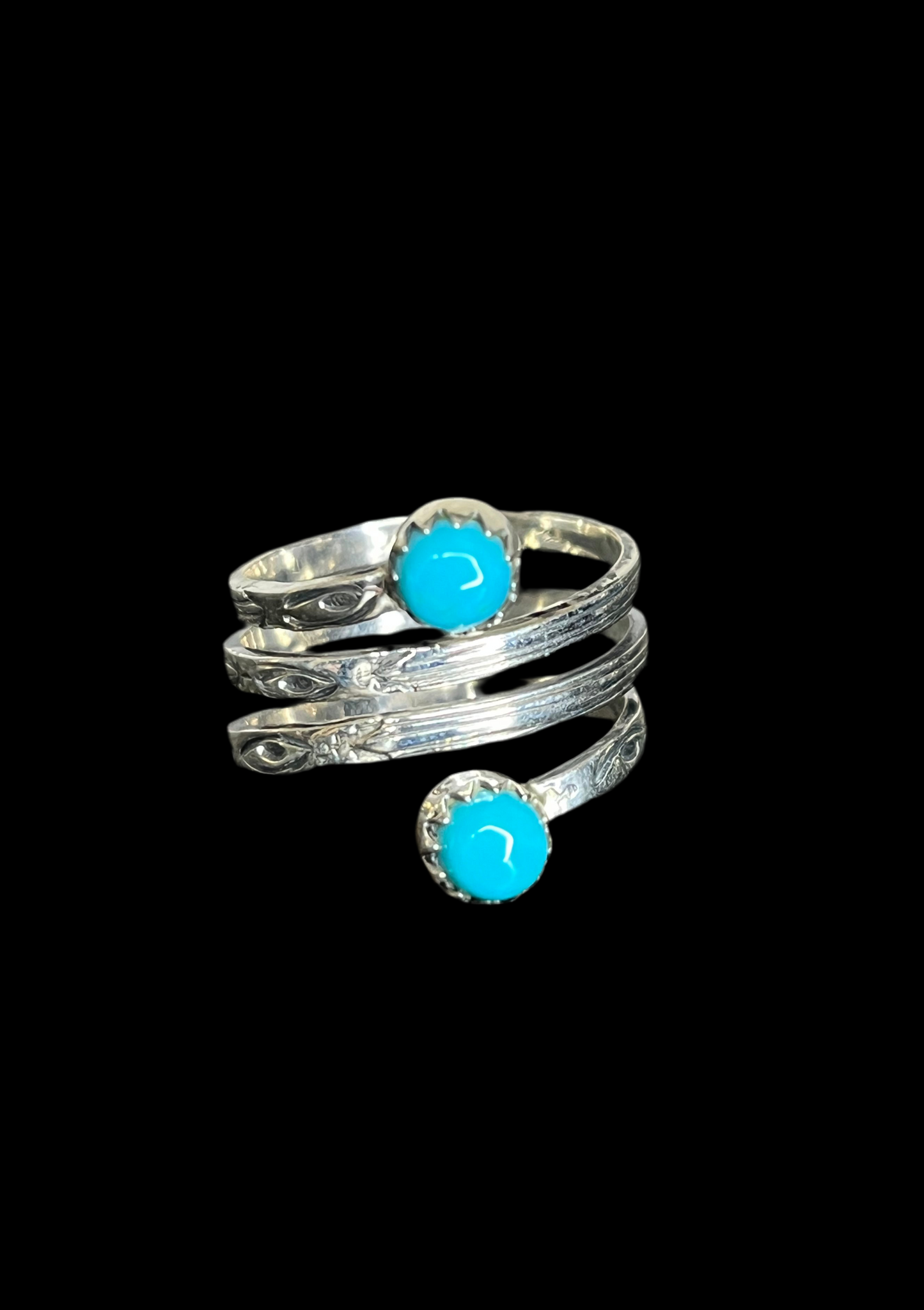 Kingman Turquoise Sterling Silver Coil Rings