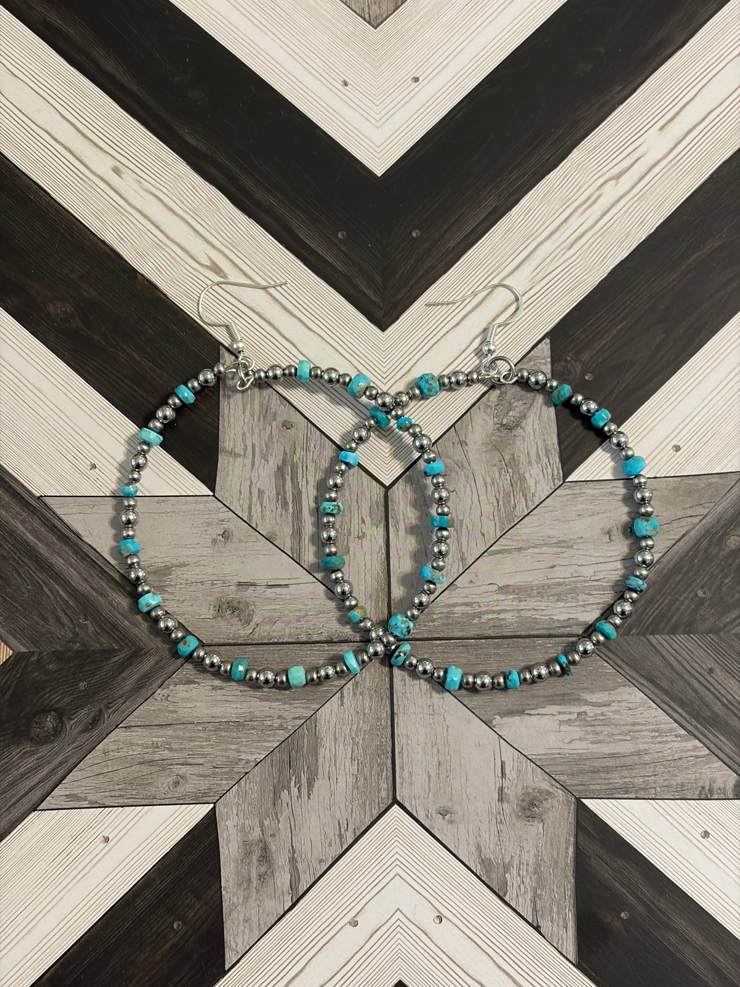 Graduated Desert Steel & Kingman Hoop Earrings
