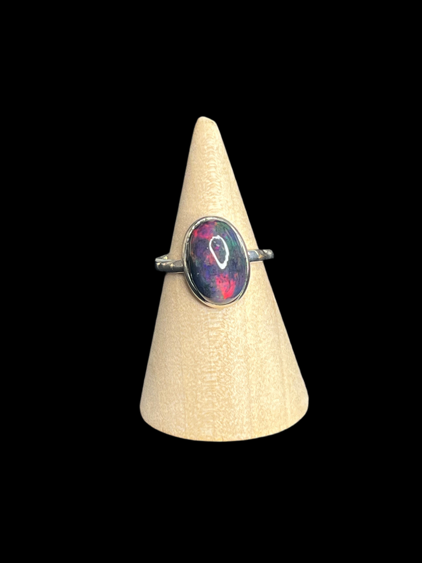 Black Ethiopian Fire Opal Sterling Silver Rings - Adjustable