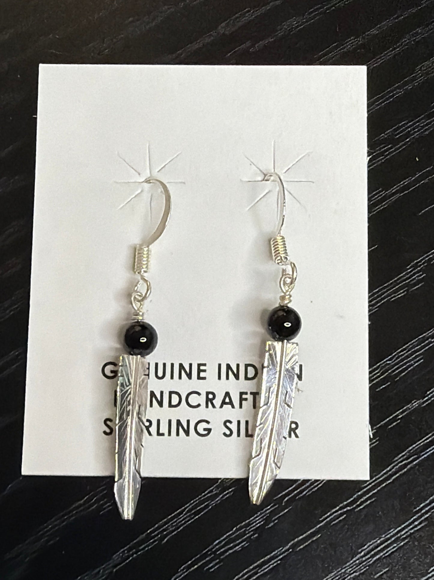 Black Onyx Feather Earrings