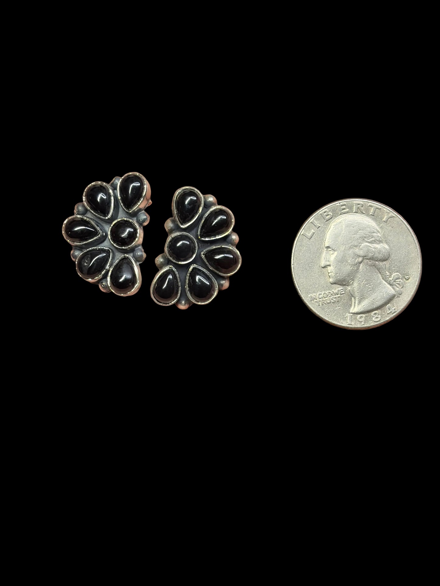 Handcrafted Black Onyx Half-Cluster Earrings