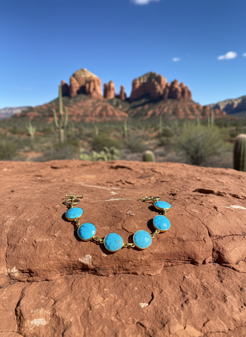 Faceted Natural Turquoise Tennis Bracelet
