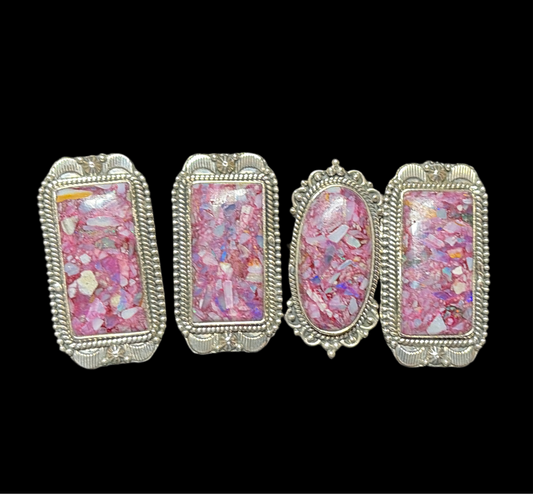 Pink Thulite & Opal Inlay Statement Rings