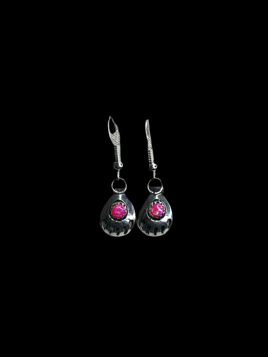 Pink Lab Opal Sterling Silver Paw Earrings
