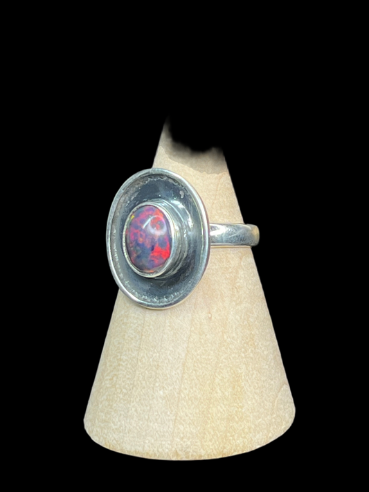 Black Ethiopian Fire Opal Ring - size 6.5