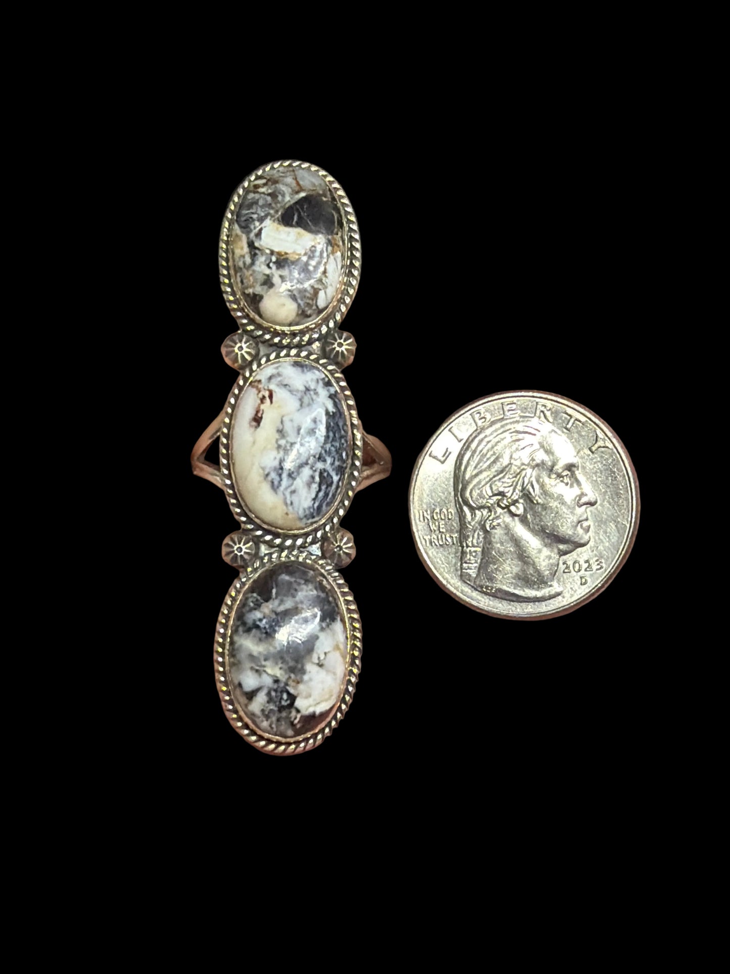Triple White Buffalo Statement Ring - Size 10