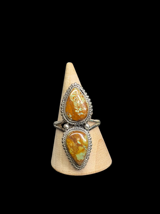Double Kingman Turquoise Statement Ring - size 11