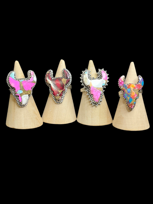 Dahlia Bull Head Rings - Adjustable