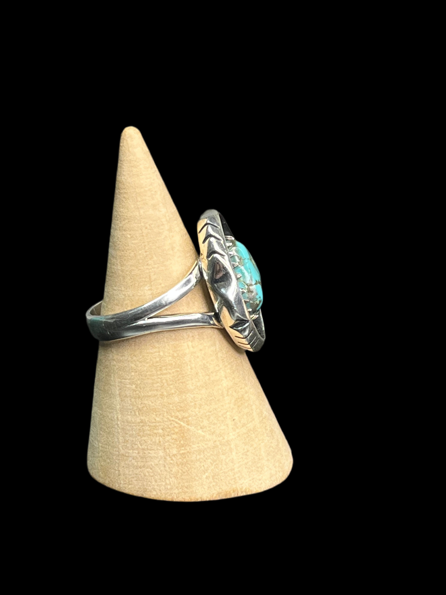 Kingman Turquoise Sterling Silver Shadow Box Ring - size 8