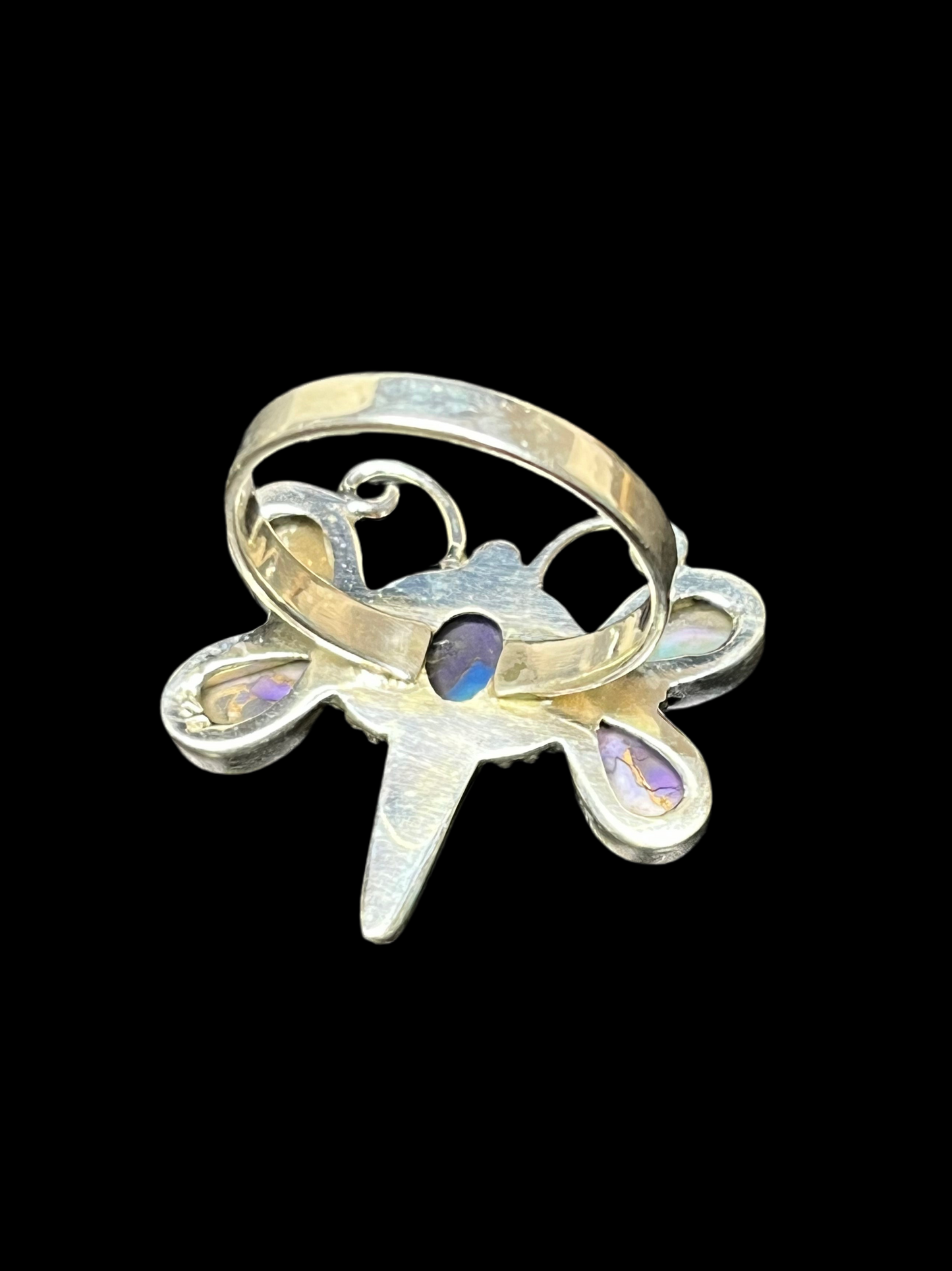 Purple Dahlia Dragonfly Sterling Silver Ring - size 10.25