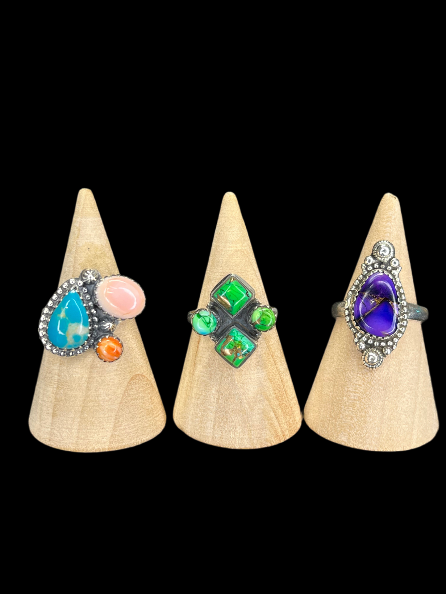 Size 8 Sterling Silver & Natural Stone Rings