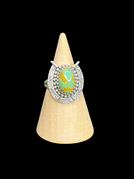 Kingman Turquoise Horseshoe Ring - size 7