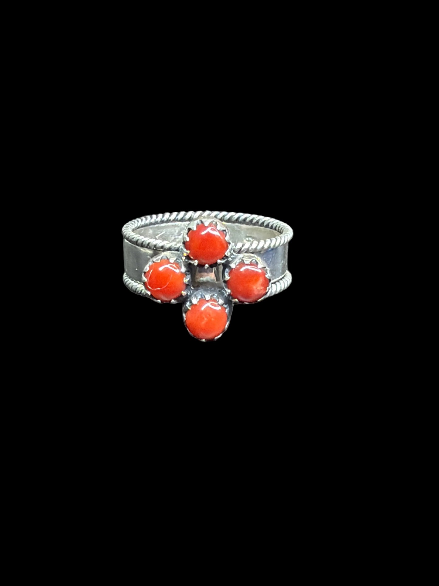Handcrafted Italian Coral Removable Band Ring - size 7.5
