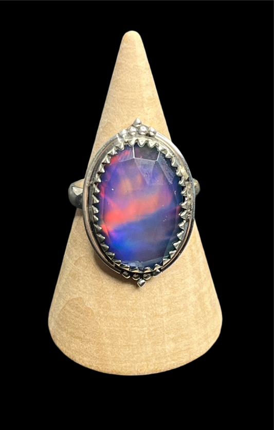 Aurora Opal Sterling Silver Ring - Adjustable