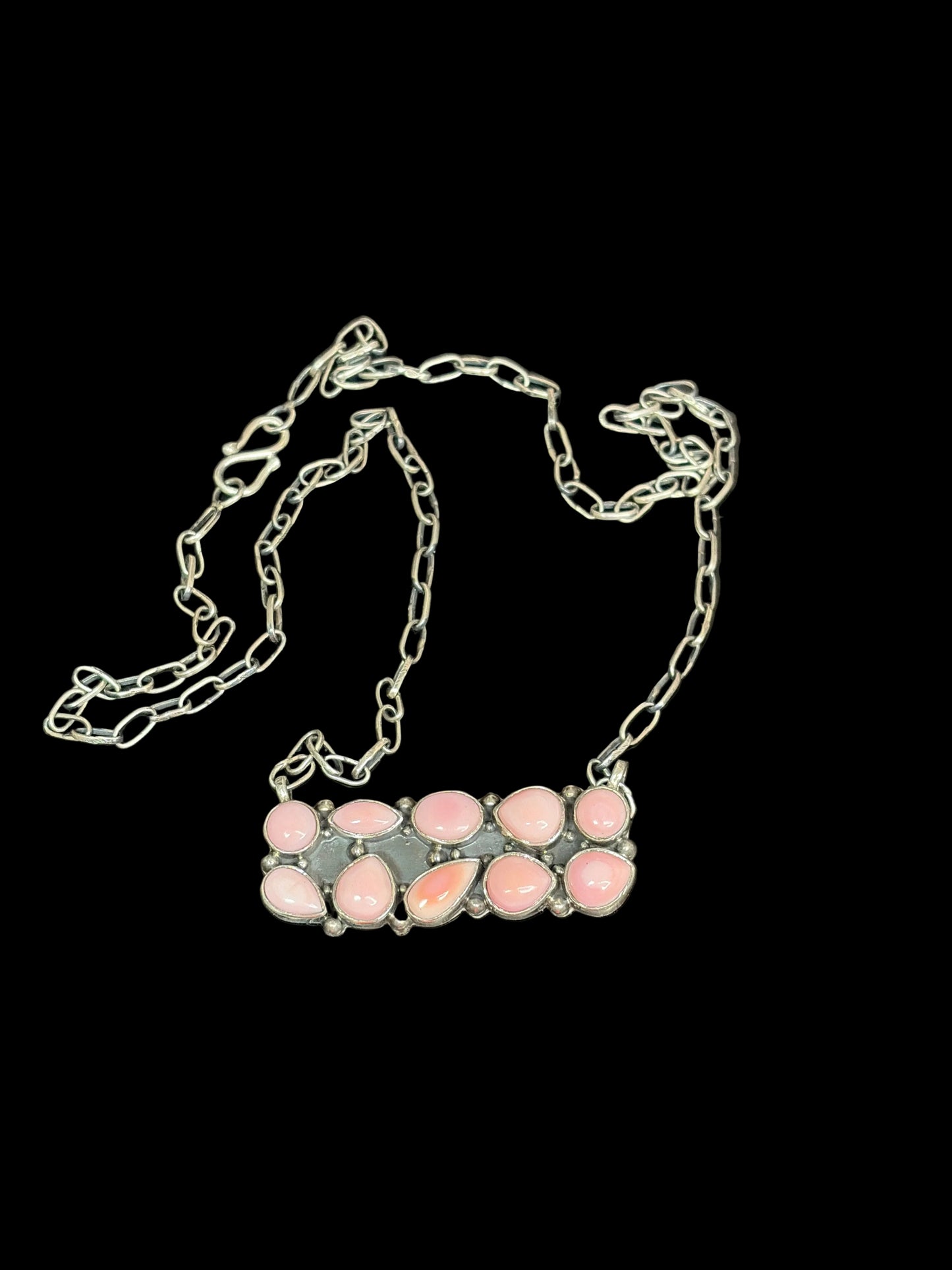 Handcrafted Multi-Stone Pink Conch Bar Necklace
