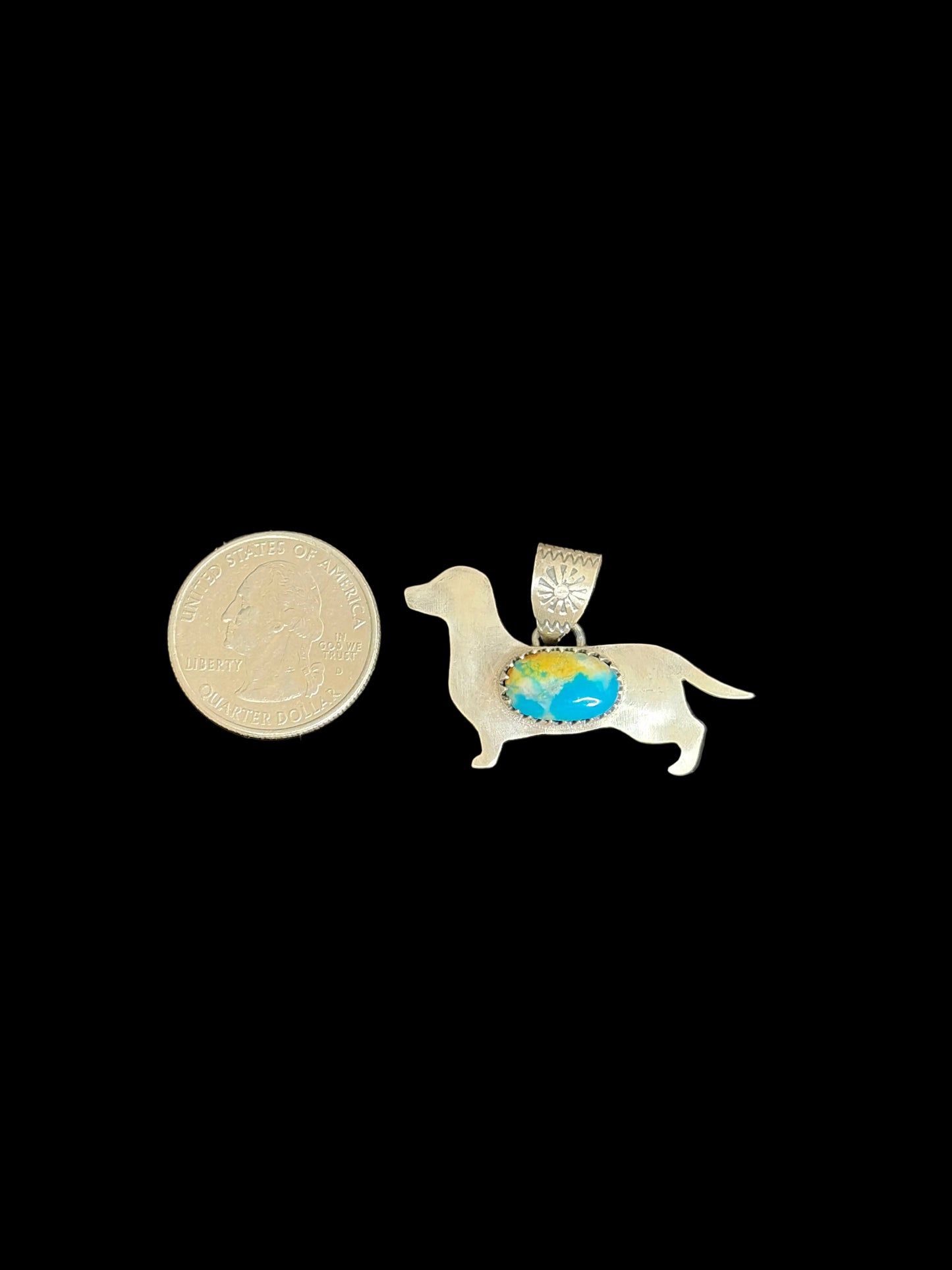 Handcrafted Kingman Turquoise Dachshund Pendant