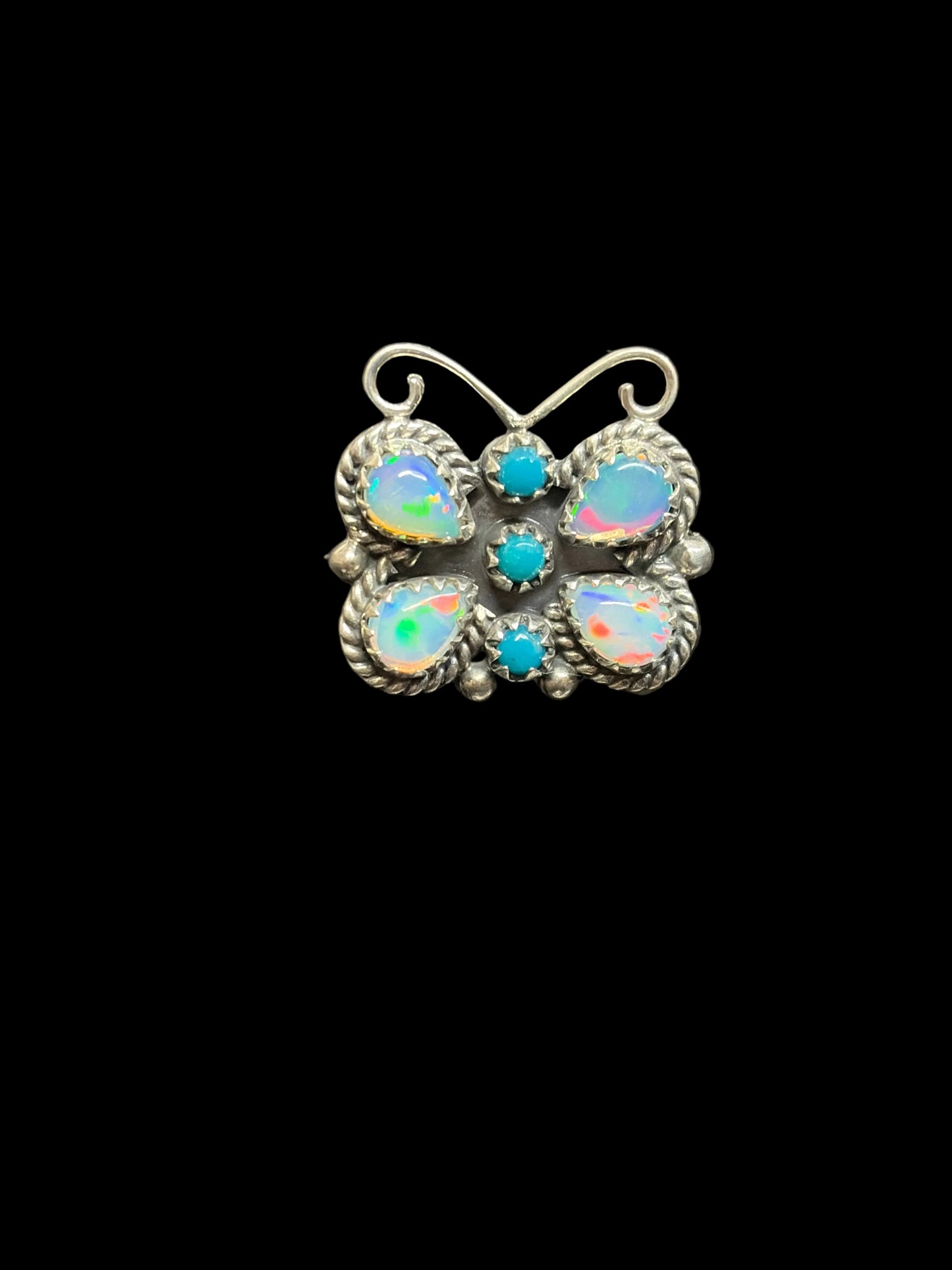 Handcrafted Opal & Kingman Turquoise Butterfly Rings