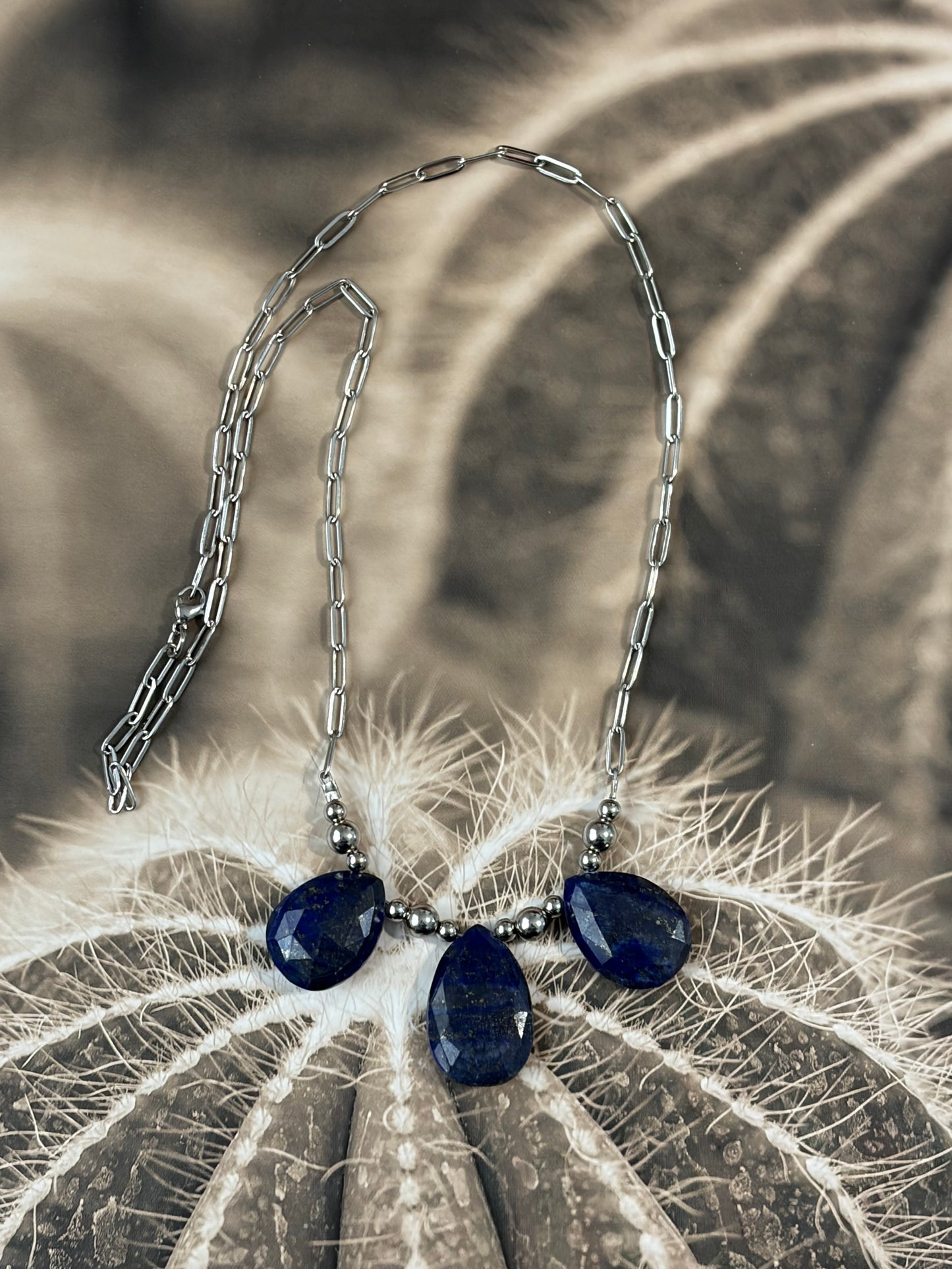 Desert Steel Lapis Stacker Necklace
