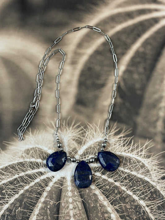 Desert Steel Lapis Stacker Necklace